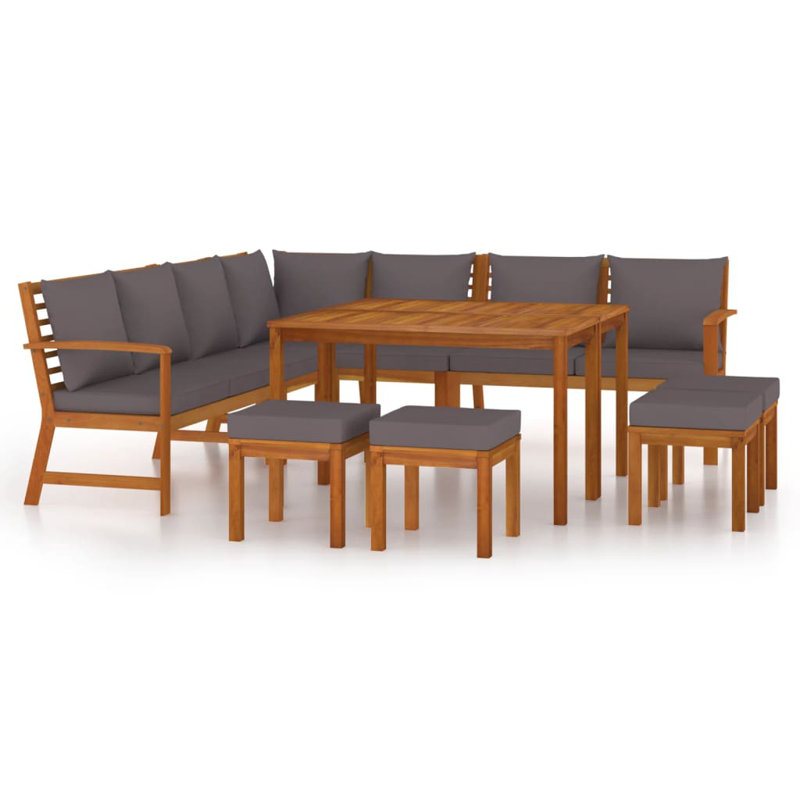 Savorey 11 - Person Acacia Patio Dining Set with Rectangular Table , Cushions Included, Gray