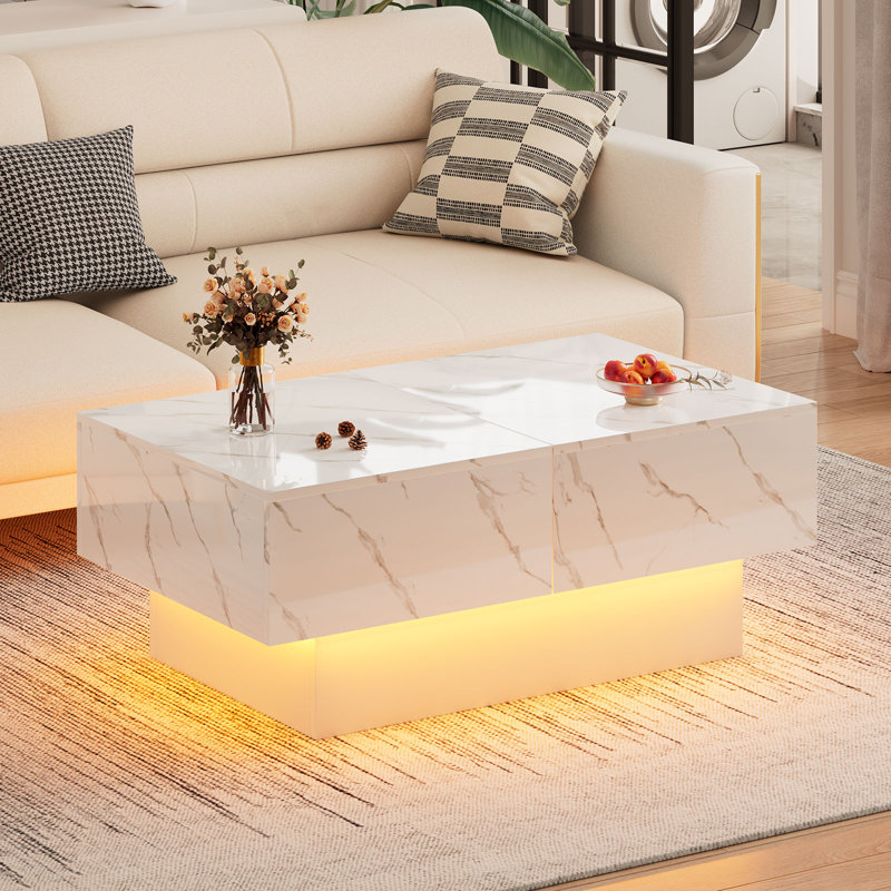Hidden Storage Coffee Table, Extendable LED Rectangular Center Cocktail Table for Living Room
