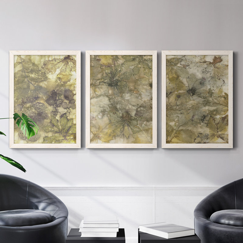 Eco Print I - ensemble de 3 peintures sur toile encadrées, H 31,5 po x l 47 po x P 1,5 po, Blanc