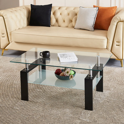 Table basse de salon en verre trempé transparent, 2 couches