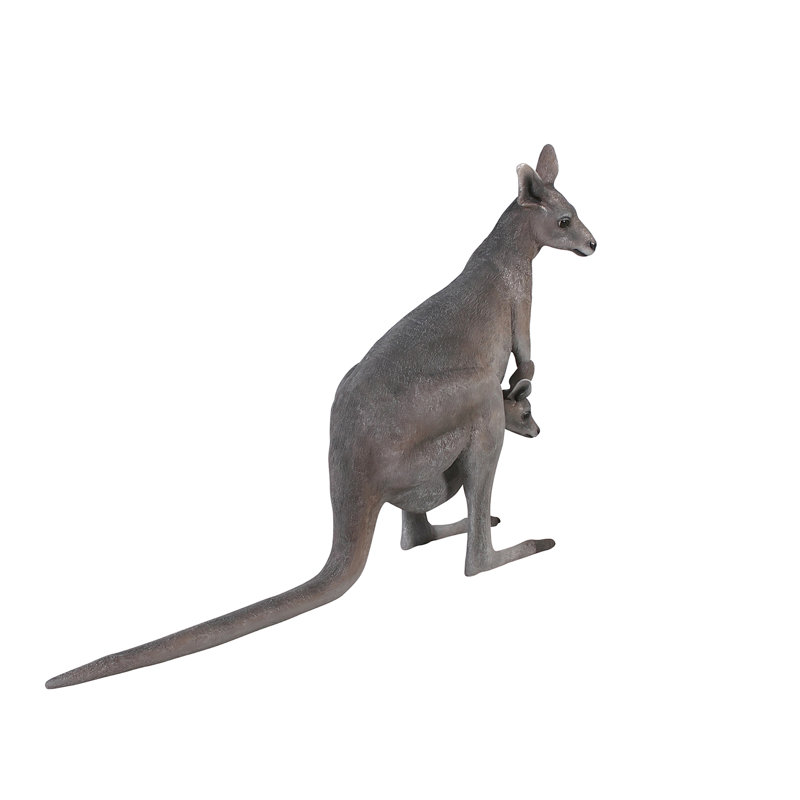 Life-Size Gray Plastic Kangaroo Statue with Joey