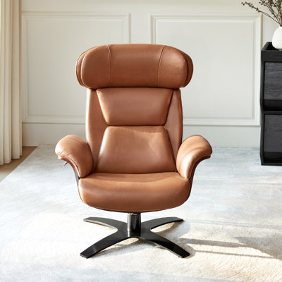 Genuine Leather Reclining Swivel Chair And Ottoman