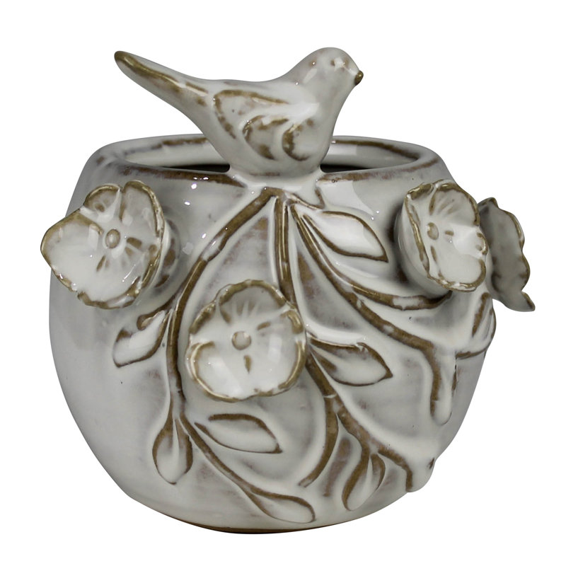 Vase avec fleurs et oiseaux, céramique