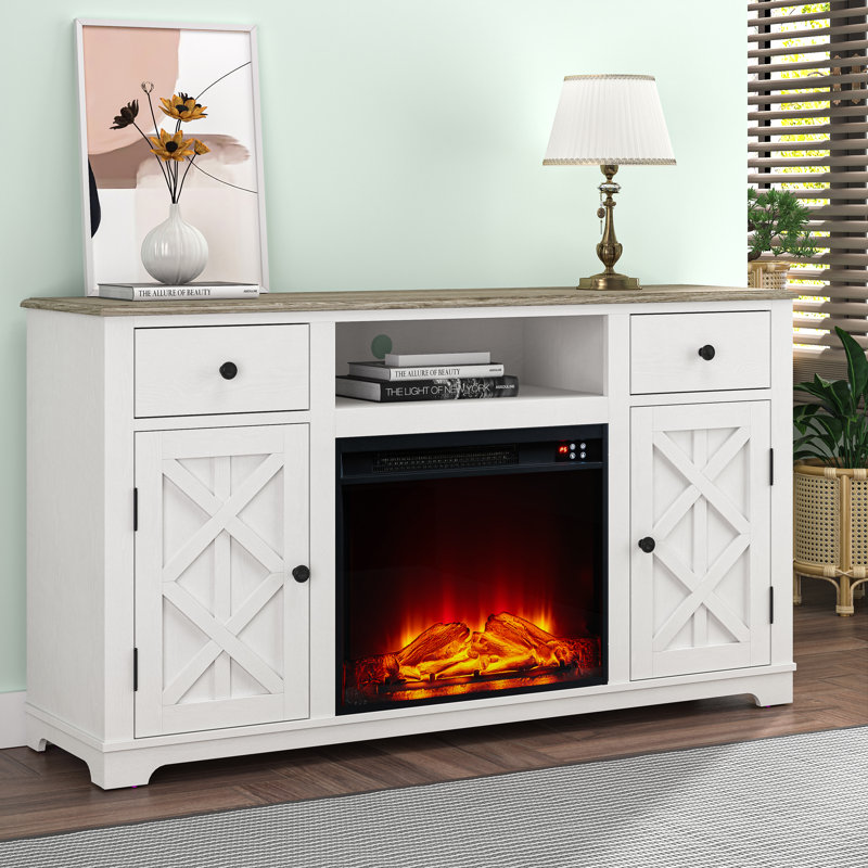 Ambarisha Unfinished TV Stand for TVs up to 65" with Fireplace Included, White