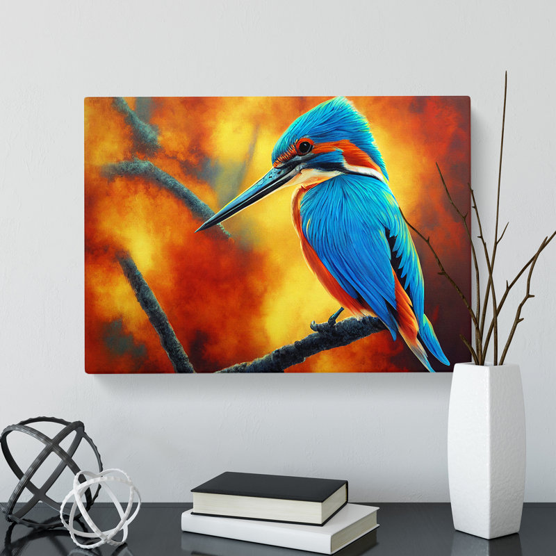 Amazing Kingfisher Bird - Wrapped Canvas Print, 40cm H x 60cm W x 3cm D