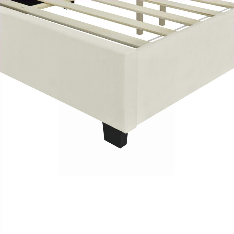 Contemporary Queen Size Upholstered Platform Bed Velvet Upholstery Warm Beige Bedroom Furniture With Oversized Headboard
