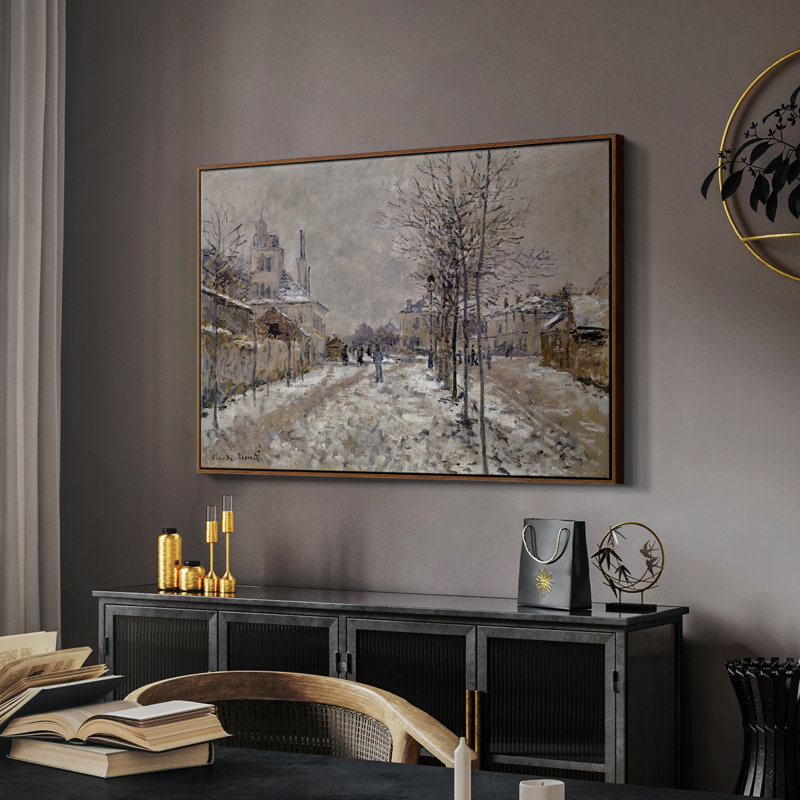 «The Boulevard de Pontoise at Argenteuil, Snow Effect», 1875 - Claude Monet, toile tendue avec châssis, 26 x 40, Noyer