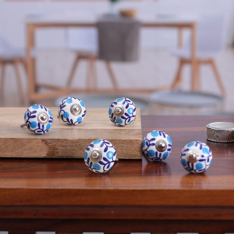 Boutons en céramique faits à la main bleu forêt Novica 