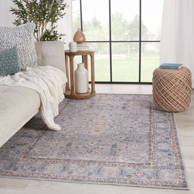 Machine Washable Elodie Oriental Blue/Gray Area Rug