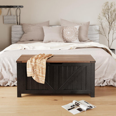 Banc de rangement de style maison de campagne - coffre de rangement avec 2 charnières de sécurité, 15,7 x 39,4 x 18,9 pouces, idéal pour l'entrée, la chambre à coucher et le salon