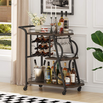 Bar Carts For The Home, Serving Cart With Wine Glass Holder And Wheels, Rolling Liquor Cart For Kitchen, Dining, Living Room