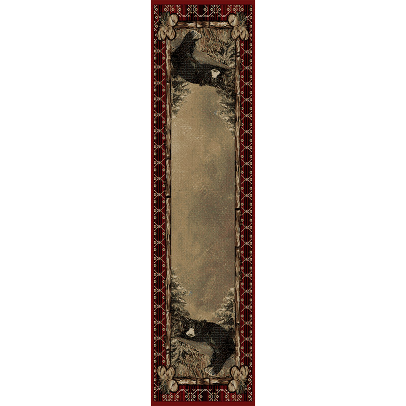 Tapis beige / rouge Pesce, Tapis de couloir 2 pi 3 po x 7 pi 7 po