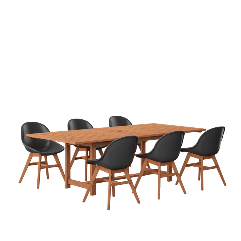 Anautica 6 - Person Eucalyptus Solid Wood Patio Dining Set Extendable and Umbrella Hole Included Rectangular Table