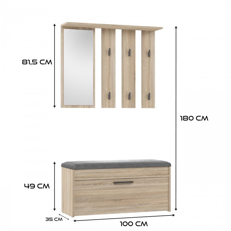 Calasia Hall Tree 35cm Wide, Oak