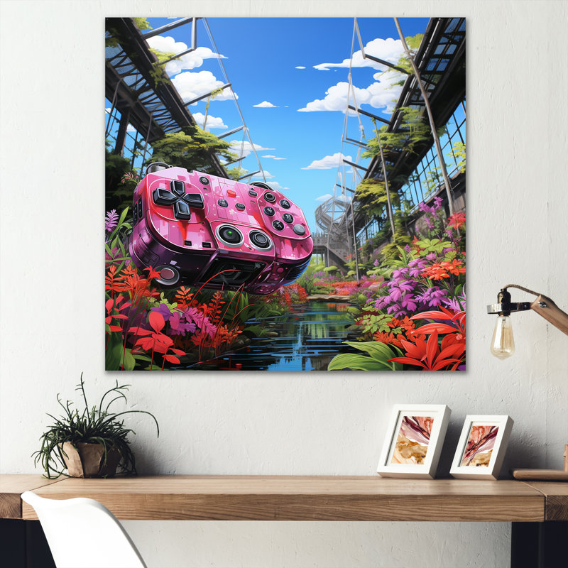 Timeless Gaming Odyssey Controller Blooms - Video Games Metal Wall Art, 16" H x 16" W