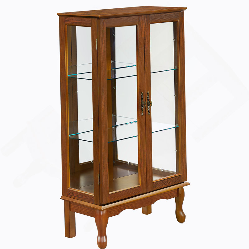 Vitrine lumineuse avec tablettes réglables et panneaux miroirs, idéale pour mettre en valeur des collections variées dans n'importe quel espace