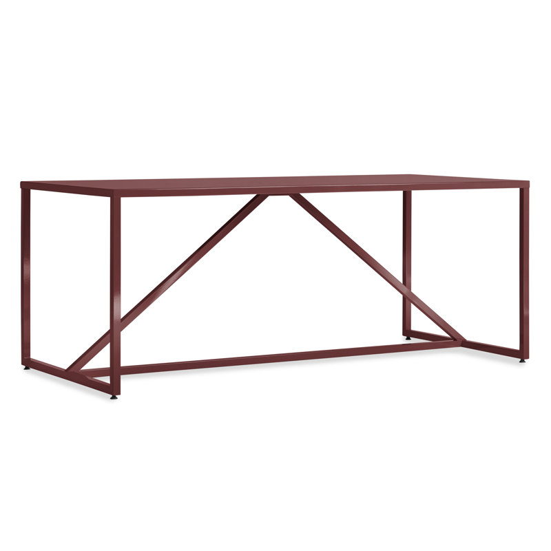 Strut Walnut Wood Dining Table, Oxblood, 35" W x 75" L, Standard (29" Height)