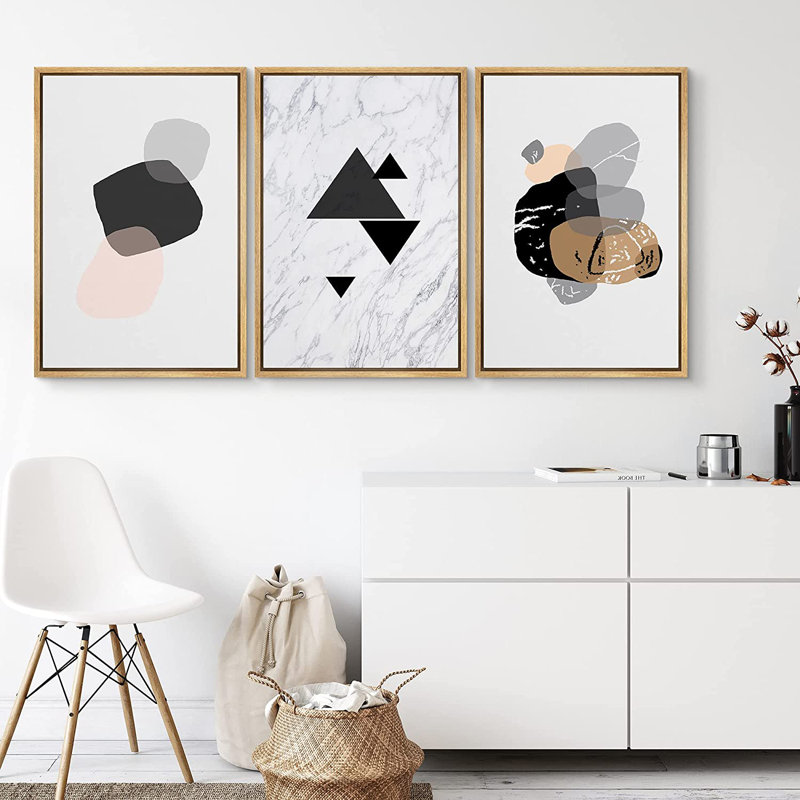 Mid Century Shape, 3 pièces, reproduction d'art sur toile, H 24 po x l 48 po x 1,5 po