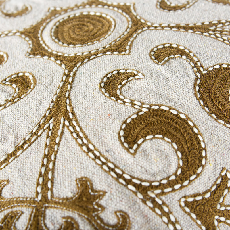 Coussin décoratif en toile de coton recyclé, Alternative au duvet, Naturel / Or