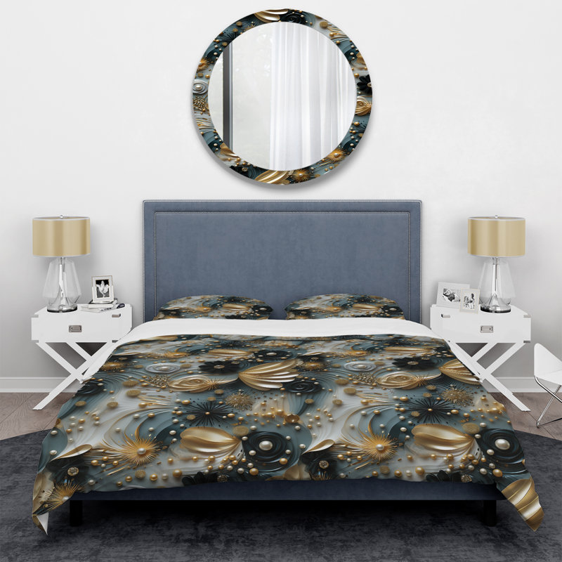 Literie Golden Sparkling Dazzle Glam, Housse de couette pour grand lit et 2 taies décor