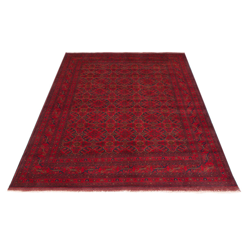 Tapis noir / rouge noué à la main de conception unique 6 pi 6 po x 9 pi 10 po Angelet