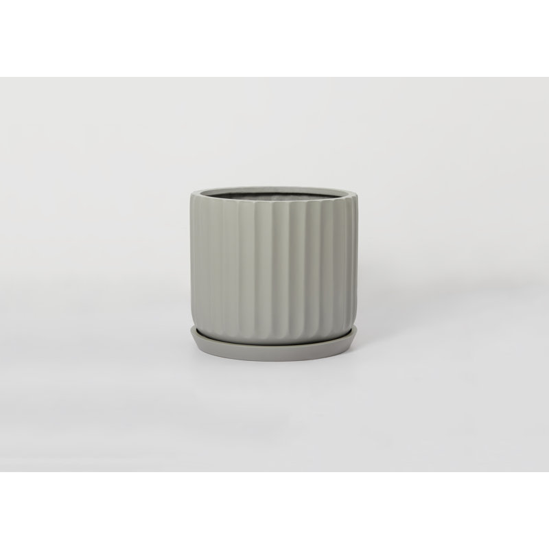 Langport Handmade Pot Planter, Smooth Gray, 12.5" H x 13.75" W x 13.75" D
