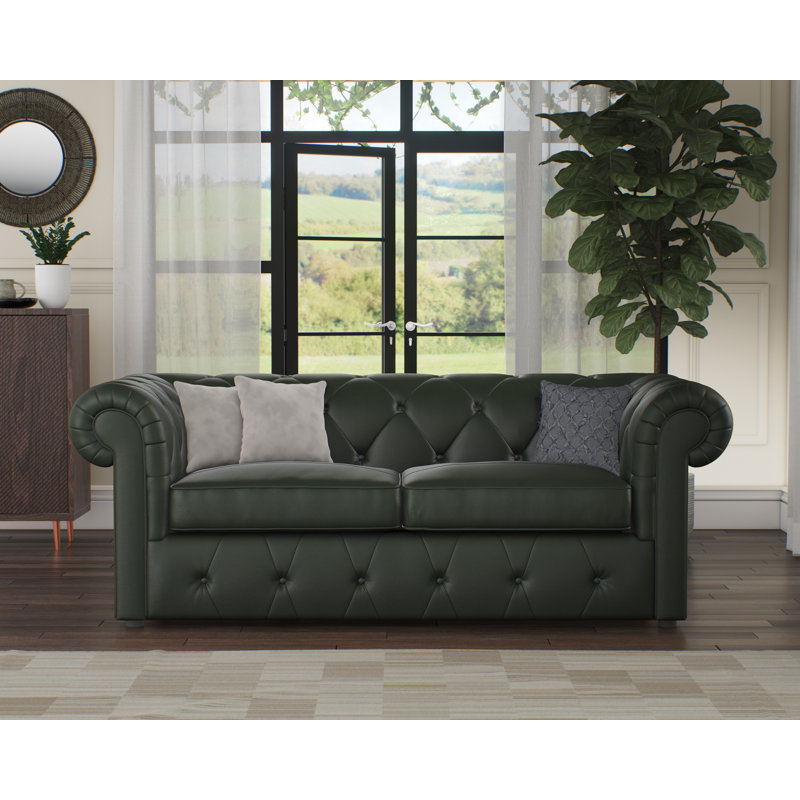 Melrose 3 Seater Leather Sofa Bed, Hunter Green