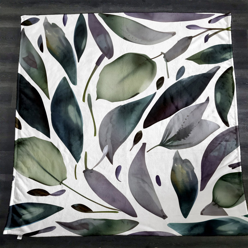Throw Blanket, 51" W x 60" L, Floral/Abstract, Purple/Green