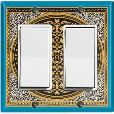 Elegant Animal Carpet Rug Print Teal Nature Themed 2 - Gang Rocker Standard Wall Plate