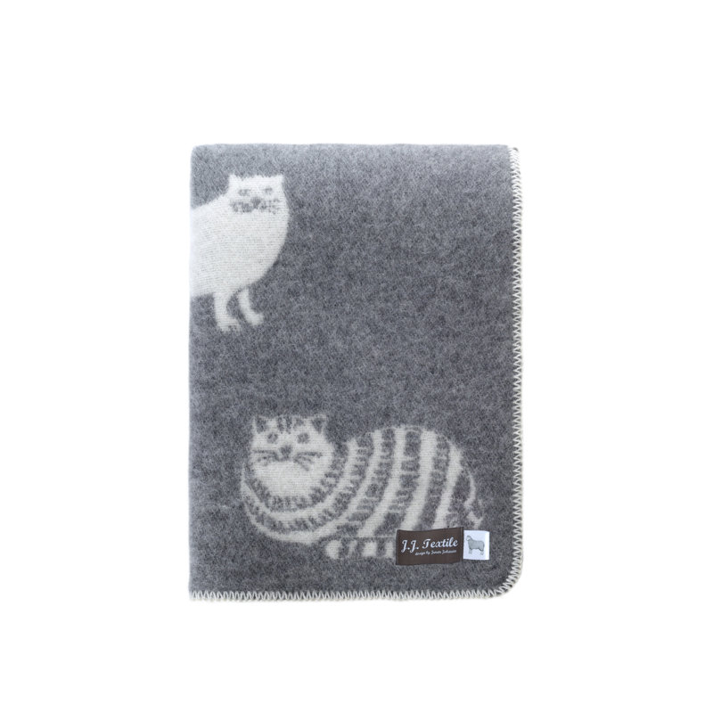 Grey Cat Wool Blanket
