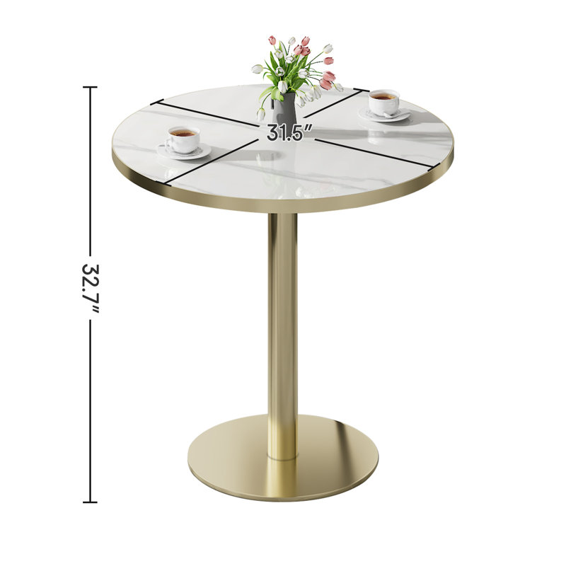 Table bistro ronde et moderne 31,5 pouces avec plateau tulipe et plateau en faux marbre, facile à assembler, structure en métal robuste