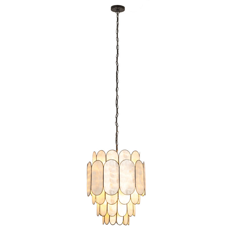 Abbington Gatsby 4-Tier Capiz and Metal Chandelier, Gray