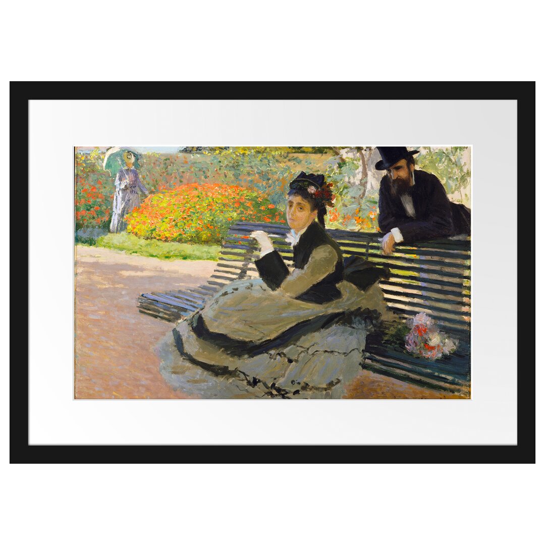 Gerahmter Kunstdruck Camille Monet on a Garden Bench von Claude Monet