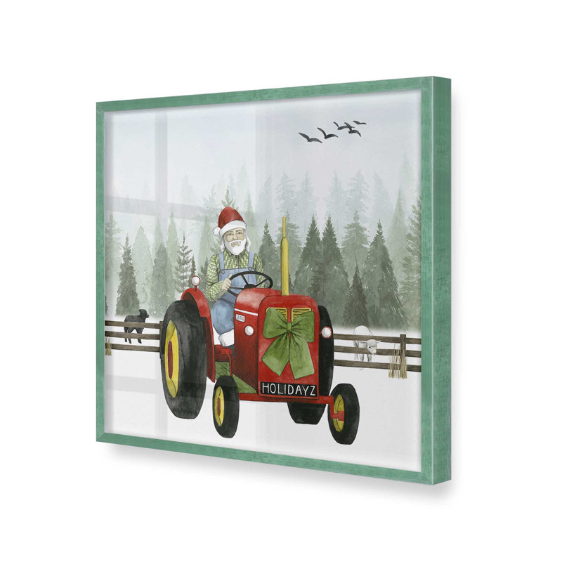 «Santa's Christmas Tractor Ride I Print», Cadre simple Lemon Grass, bois massif, H 21,5 po x l 21,5 po