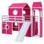 Lit simple mezzanine rose avec glissade, tente de jeu et tour, lit mezzanine pour enfants