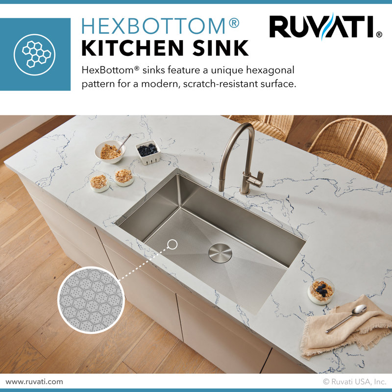 Ruvati Hex Bottom Workstation Scratch Resistant Embossed Kitchen Sink Stainless Steel, 19" L x 33" W