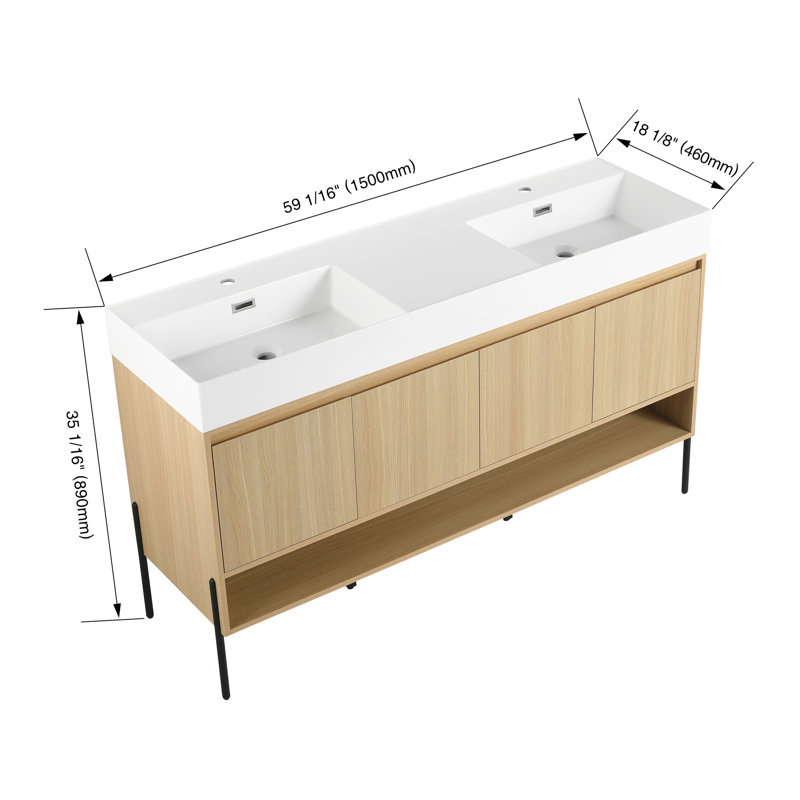 Ensemble de meuble-lavabo de salle de bain avec lavabo simple en résine
