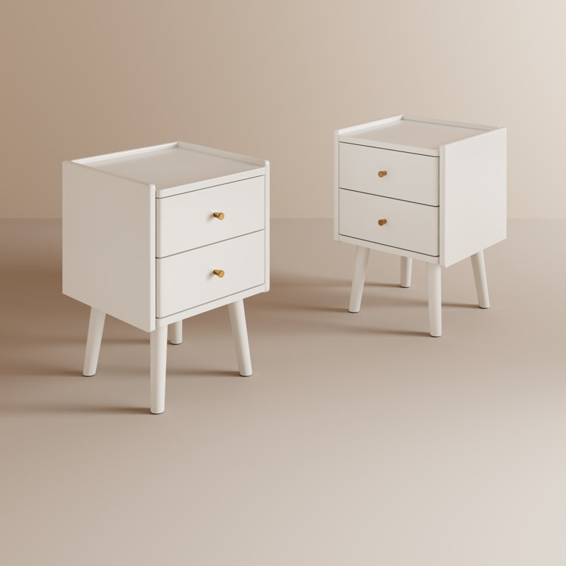 Set Of 2 Solid Wood 2-Drawer Nightstands, White