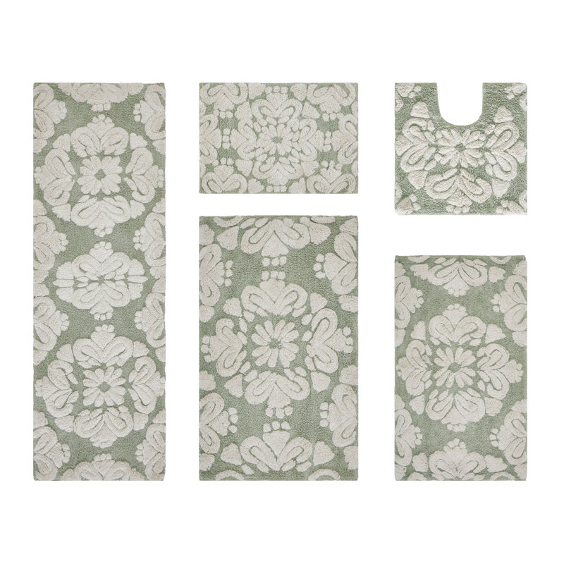 Chemash Premium-Quality 100% Cotton Super Absorbent Machine Washable 5 Piece Bathroom Rug Set, Sage
