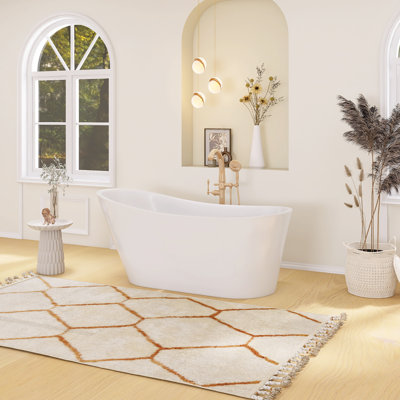 66.9 In. X 29.9 In. Acrylic Freestanding Soaking Bathtub In Glossy White With Chrome Reversible Drain