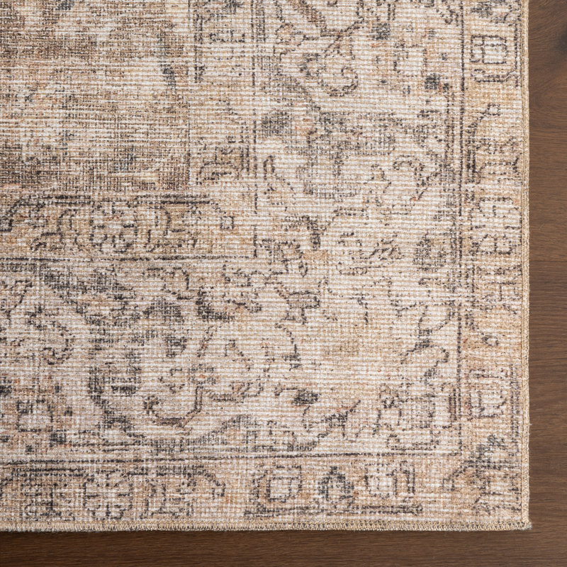 Jeccica Distressed Vintage Medallion Jute Blend Polyester Area Rug, Rectangle 7'10" x 10'