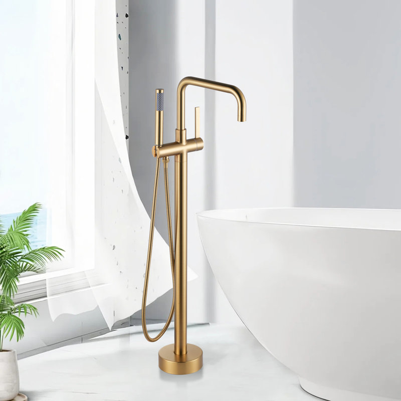 Single-handle Freestanding Tub Faucet With Hand Shower In.brushed Gold, Brushed Gold