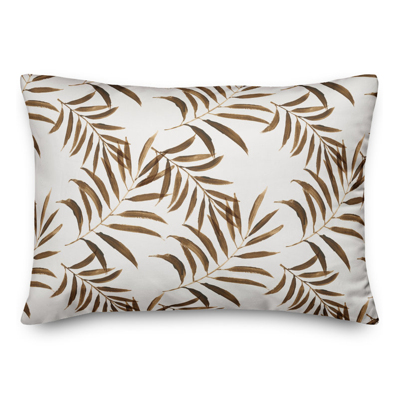  Coussin décoratif floral intérieur / extérieur en polyester, H 14 po x l 20 po, Brun