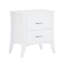 Table de chevet blanche avec deux tiroirs de taille et deux pieds effilés blancs fonctionnels