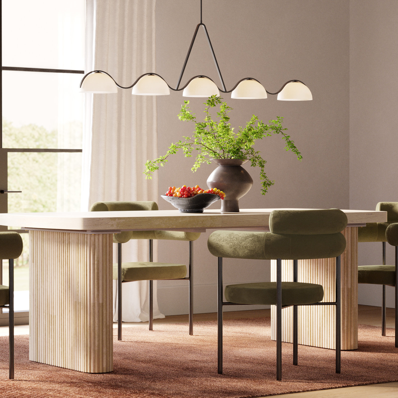 River 5 Light Glass Steel Dimmable Pendant