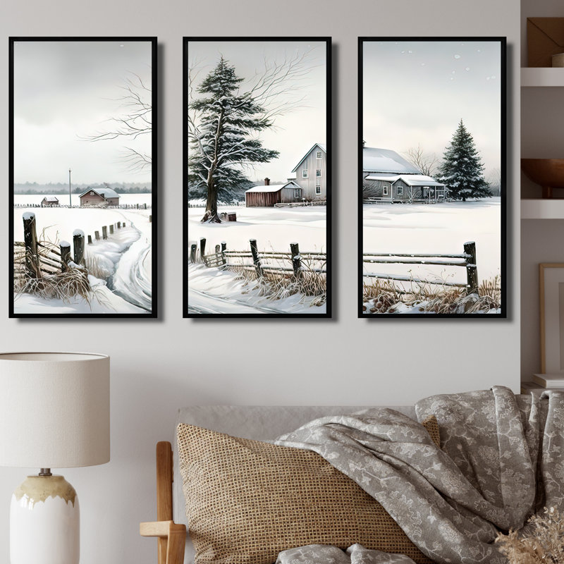 Nebraska Farm In Winter - ensemble d'art mural sur toile, Cadre flottant noir, H 28 po x l 36 po