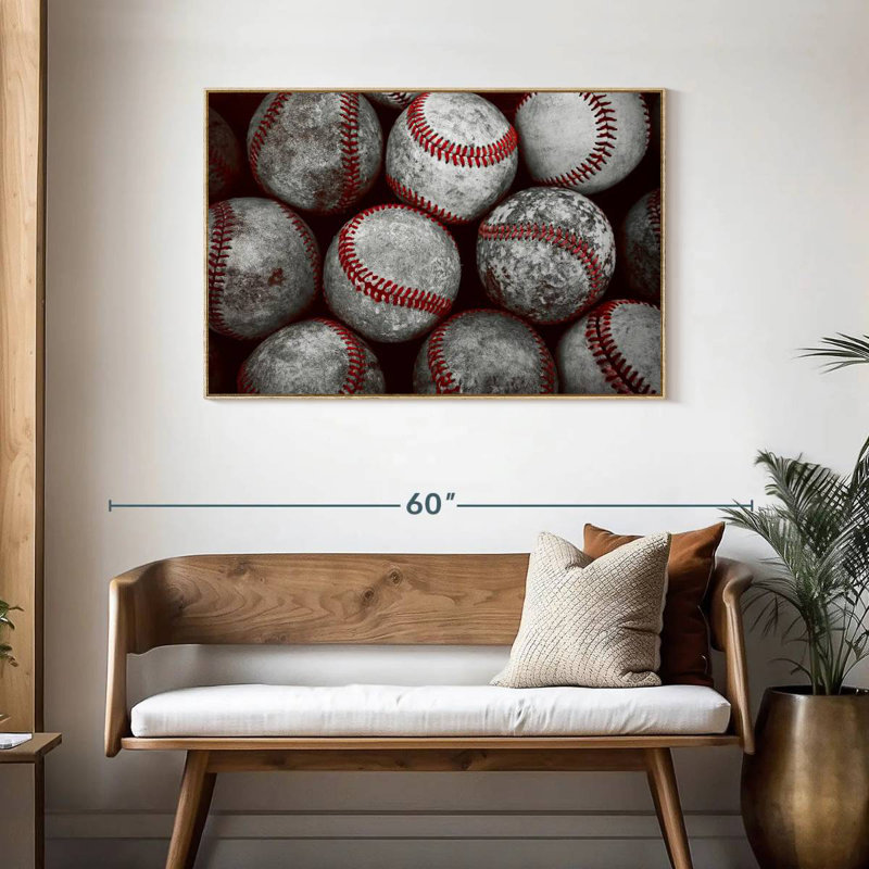 Old Baseballs, 25" X 17", Floating Frame Natural Wood