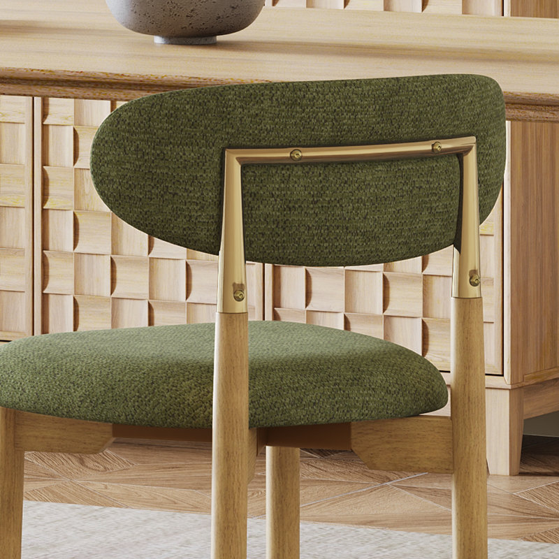Chaise d'appoint rembourrée en bois massif, Vert, Naturel