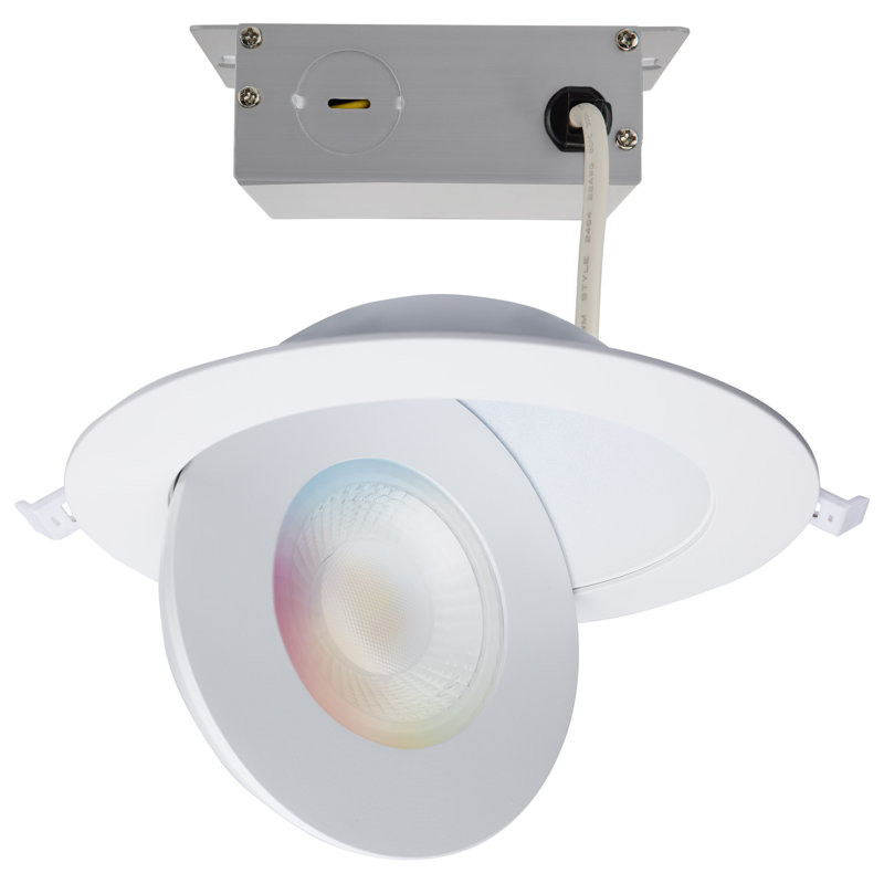 Étoile de mer à DEL 15 watts à cardan encastré 6 pouces 2700K-5000K RVB blanc avec télécommande, Blanc