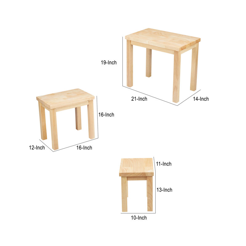 Ensemble de 3 tables gigognes rectangulaires avec cadre en bois, brun naturel